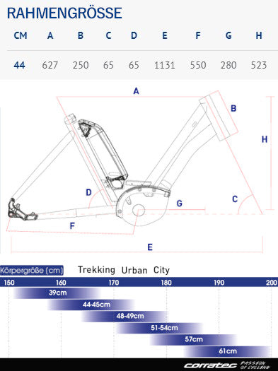 Rahmengroessen Tabelle Corrate Life S eBike Pedelec - guide frame size