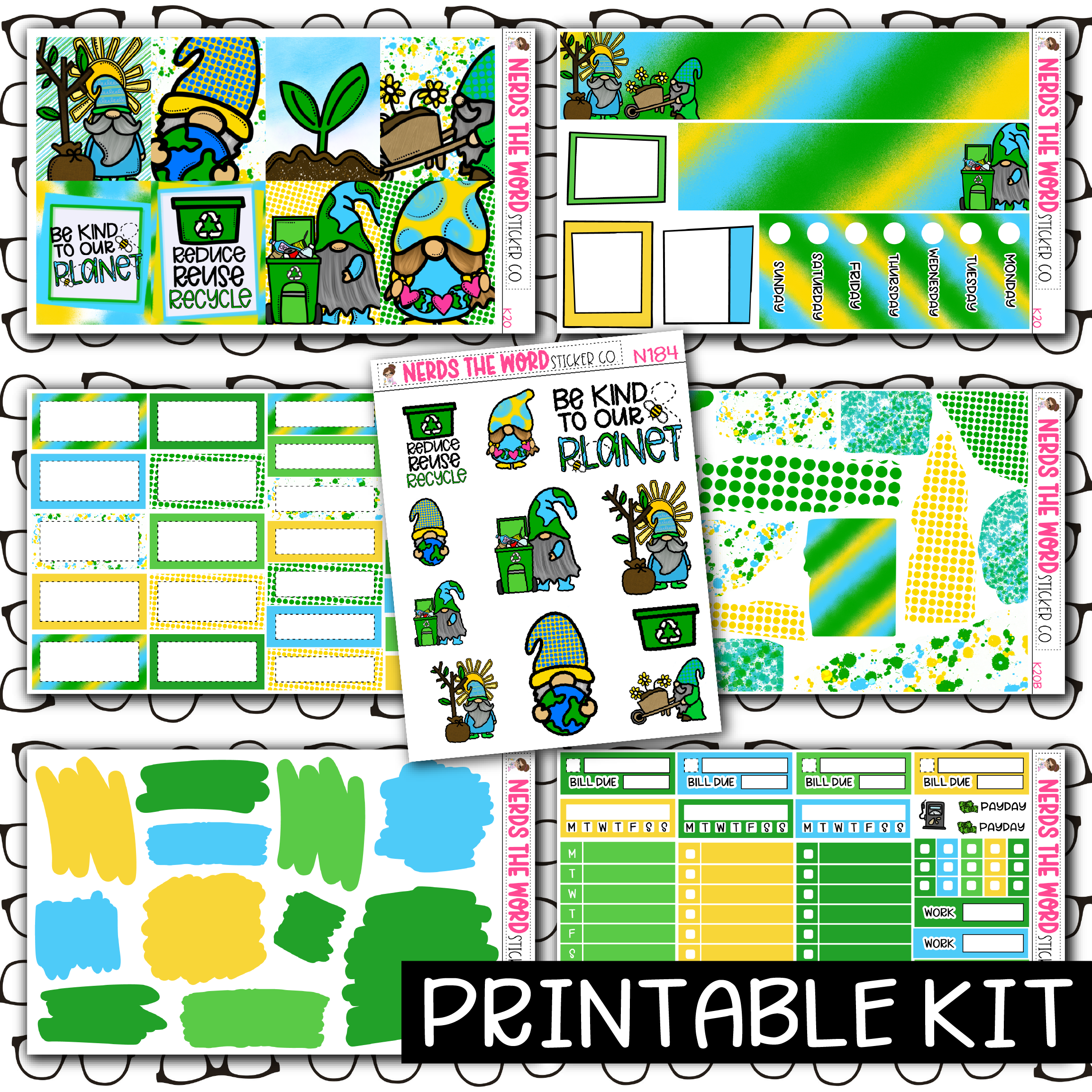 PRINTABLE - Earth Day Gnomes Monthly, Weekly and or Journaling Sticker Kit