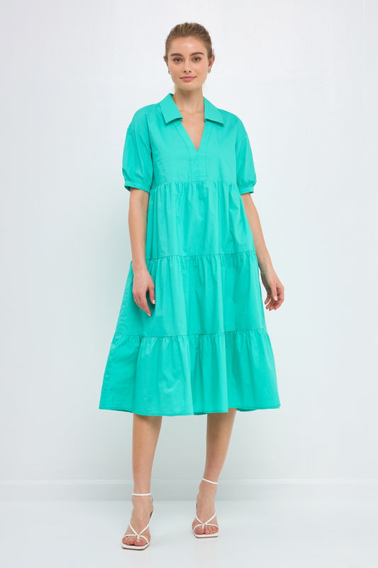 Turquoise Poplin Midi Dress