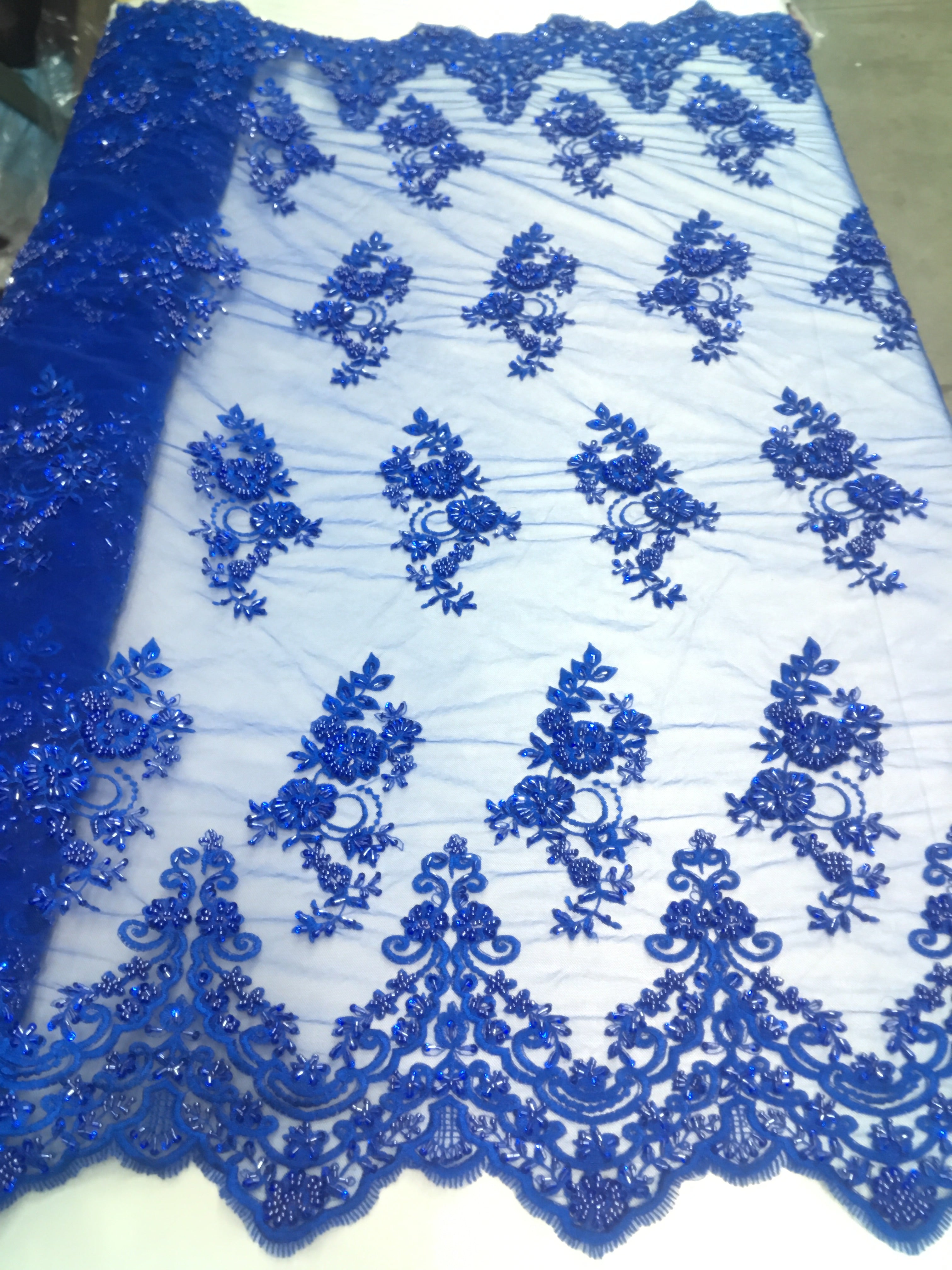 blue embroidered lace fabric