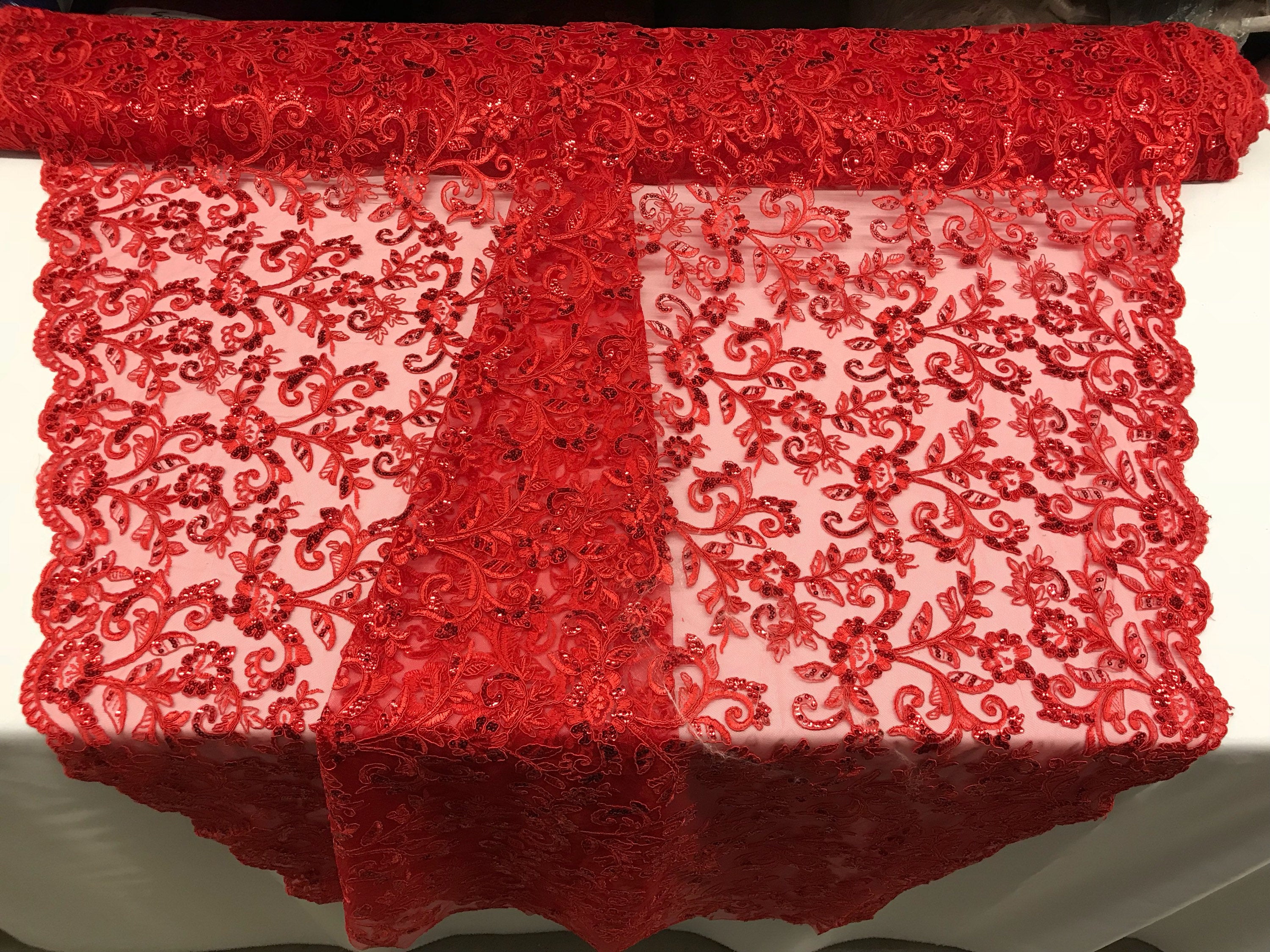 red lace fabric