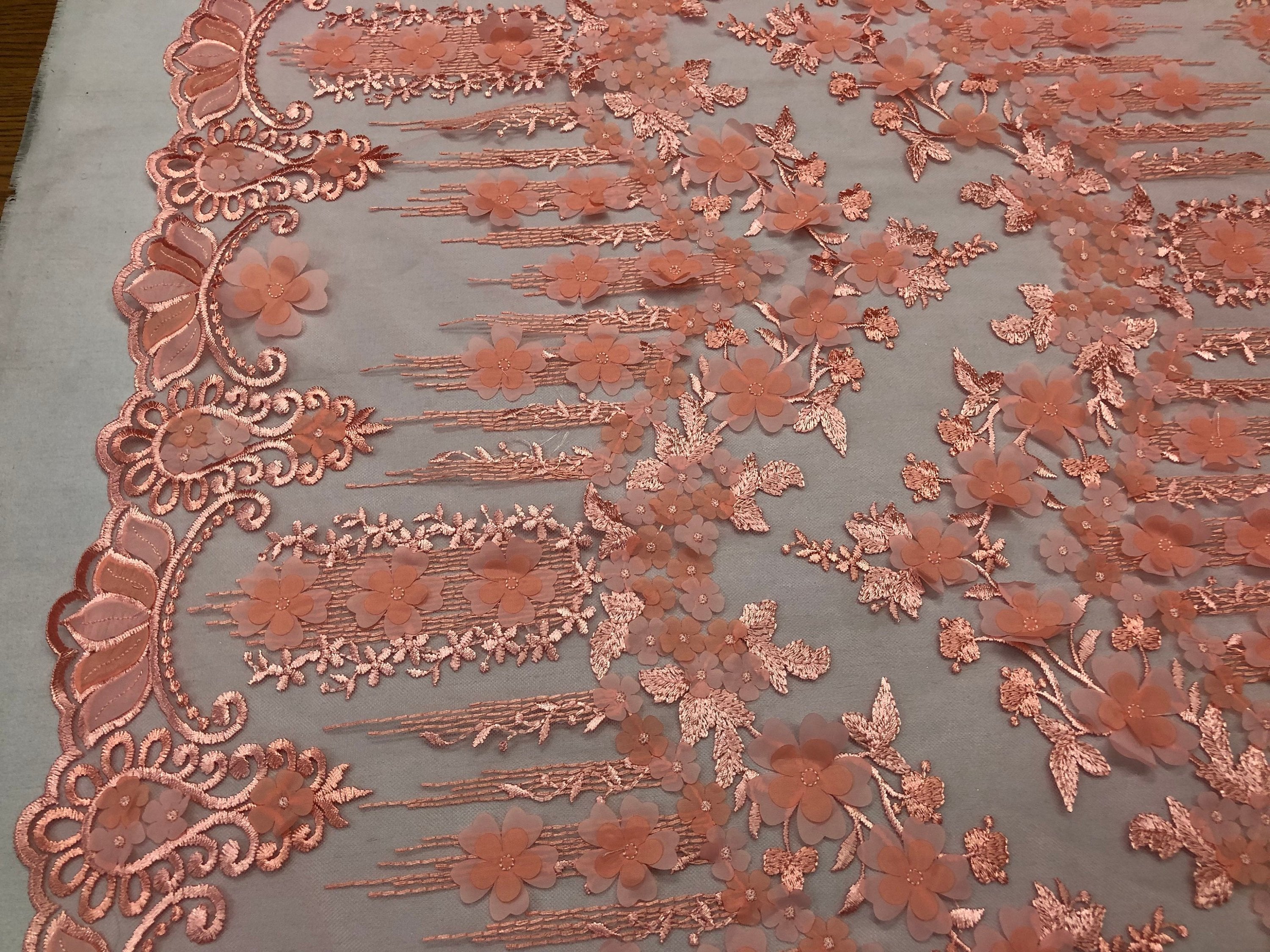 coral lace fabric by the yard