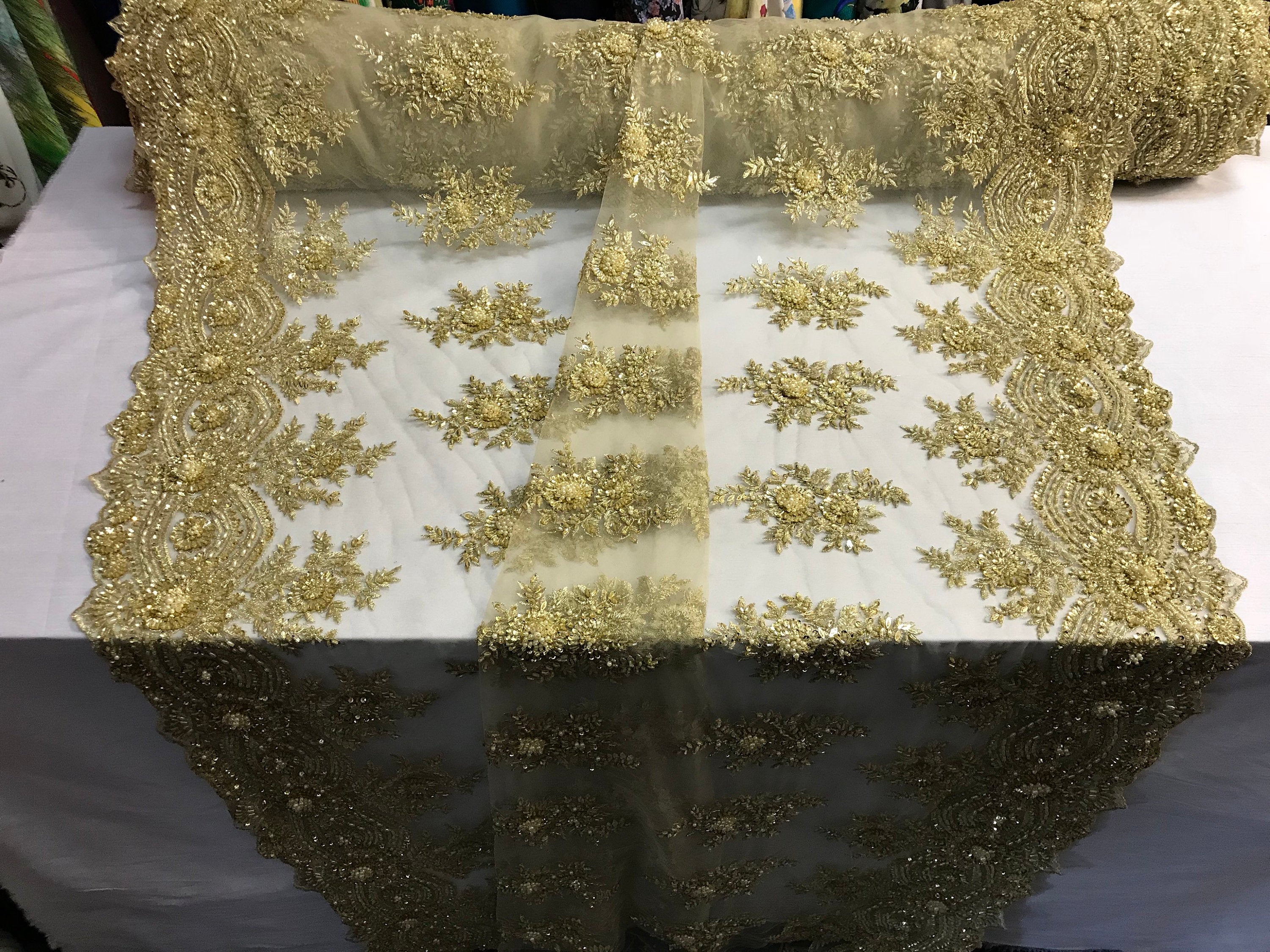 gold beaded fabric