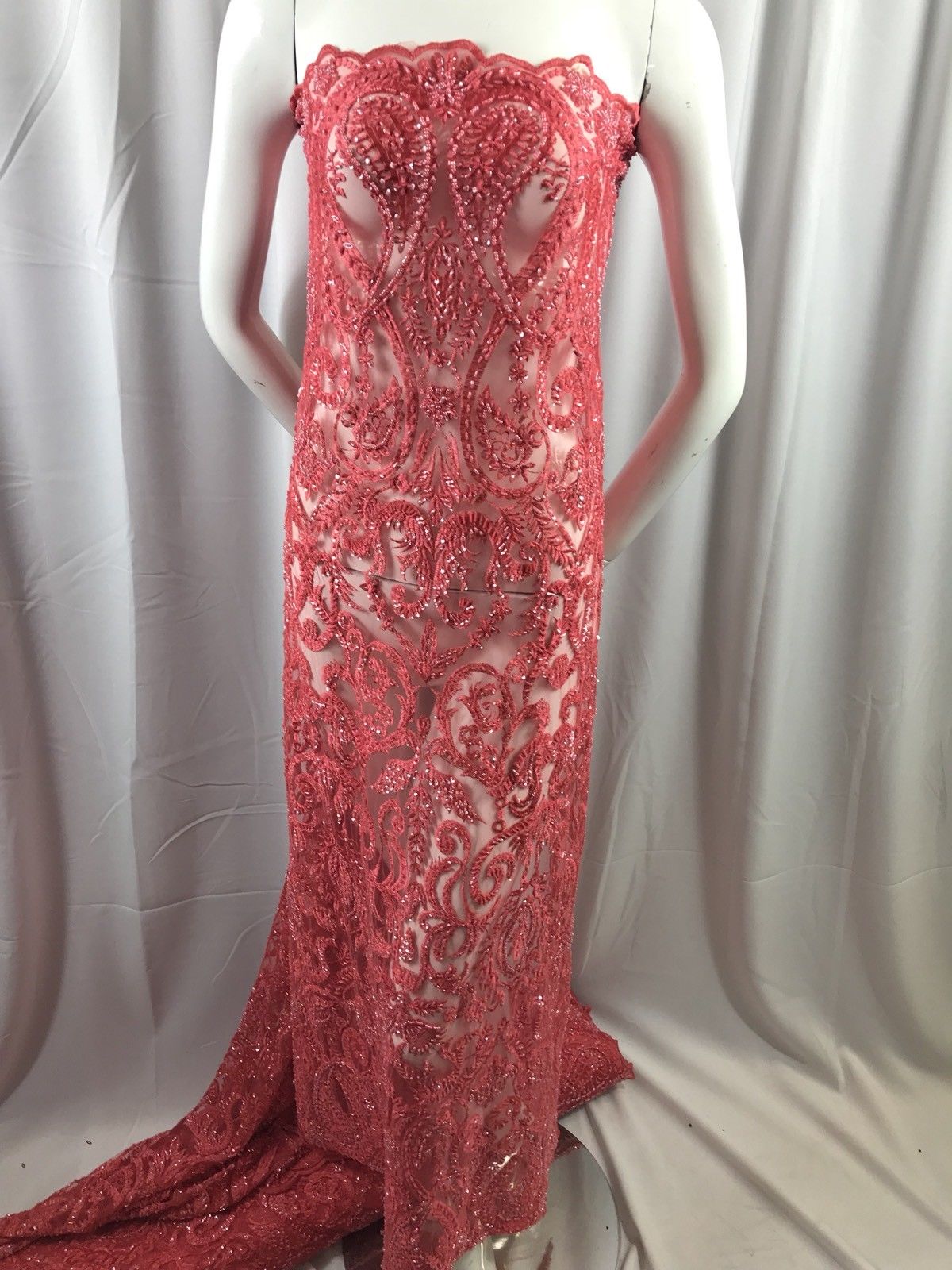 coral lace fabric by the yard