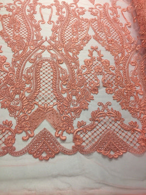 coral lace fabric by the yard