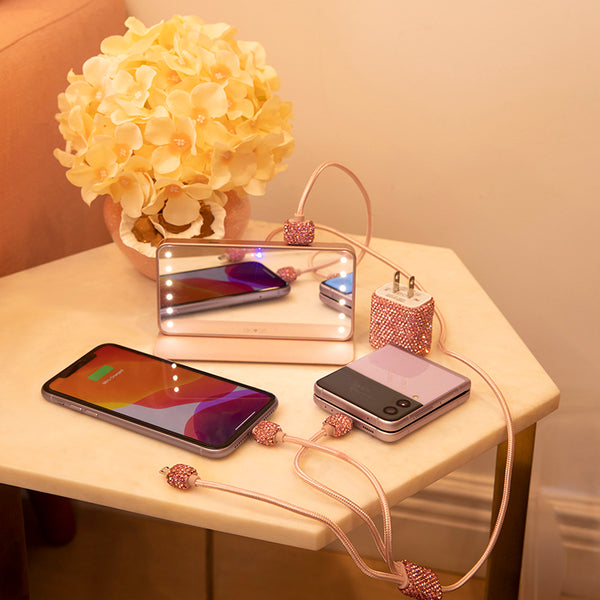 RIKI POWERFUL travel power bank & lighted makeup mirror in one