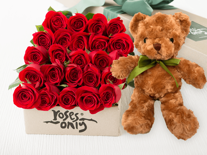 roses and a teddy bear