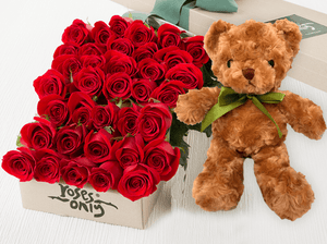 flowers and teddy bear