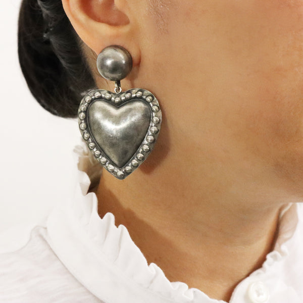 Maria Belen designer heart sterling silver earrings.