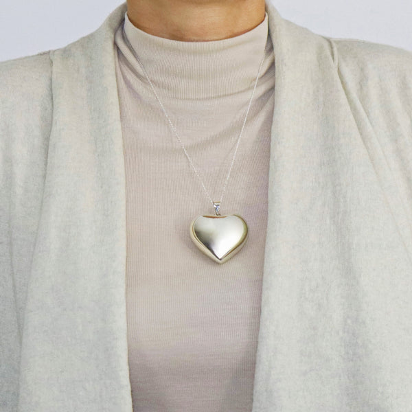 Extra large sterling silver heart necklace.
