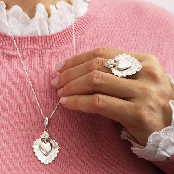 Sacred heart necklace and ring.