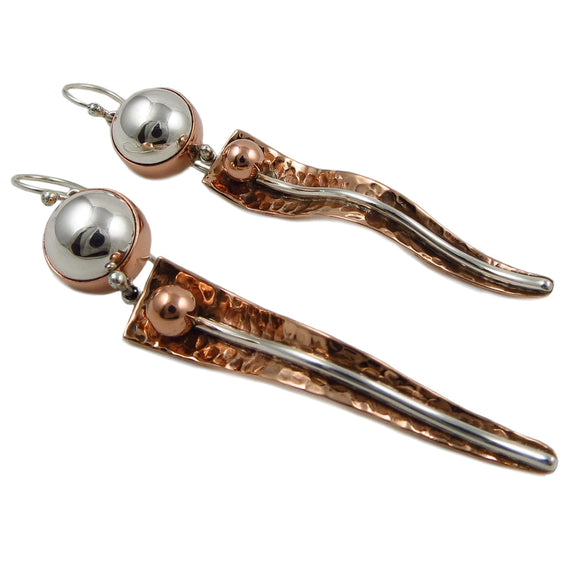 925 Silver and Copper Designer Long Drop Earrings