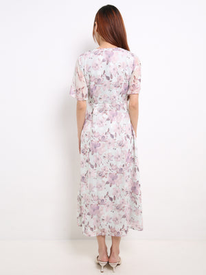 Front Button Flower Printed Dress 13471