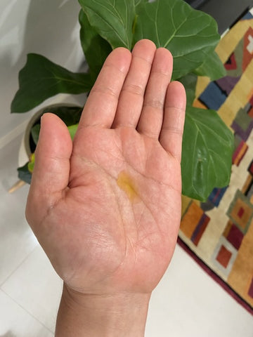 Very little olive oil in hands