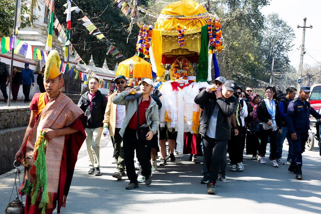 Procession with Buddha Maitreya and devotees around Kathmandu