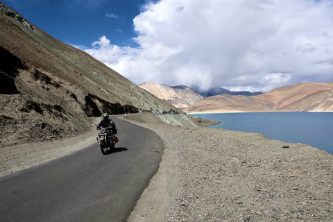 Motorcyclist at Pangon Lake, Ladakh