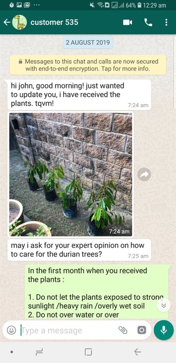 Customer testimony - Malaysia Online Plant Nursery