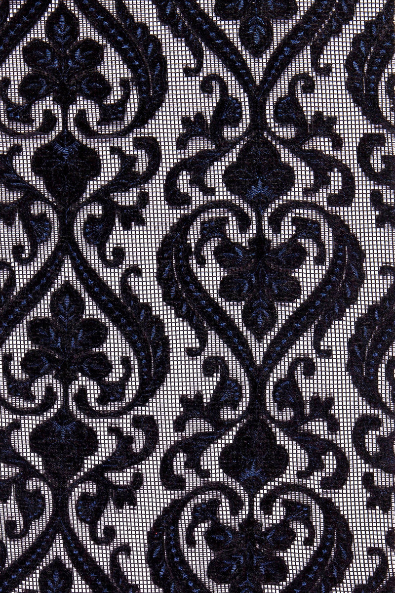 Denim Floral Laser Cut Velvet Embroidery Mesh Fabric | Starsign Fabrics