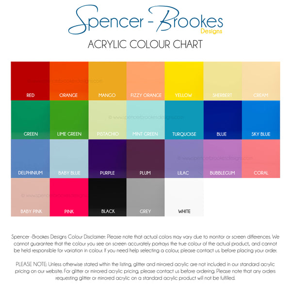 Spencer-Brookes Designs Acrylic Colour Chart