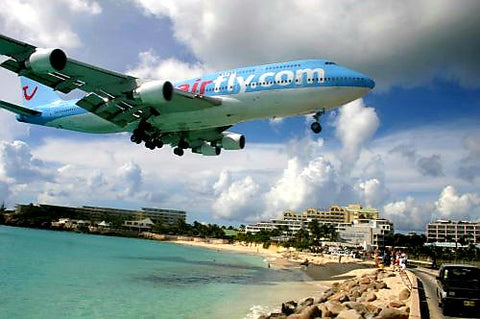 CorsairFly B747 Landing Over Maho Beach Into Princess Juliana International Airport (SXM) St Maarten | Netherlands Antilles | West Indies | Australian Cricket Tours