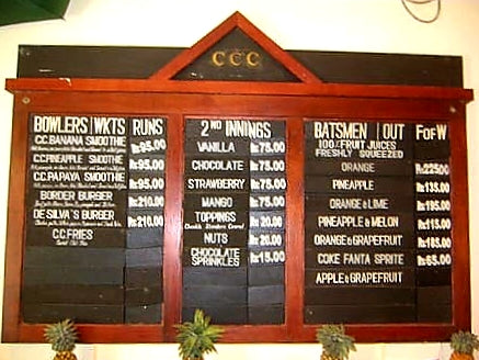 Australian Cricket Tours - The Scoreboard Menu Of Cricket Club Cafe | Colombo | Sri Lanka