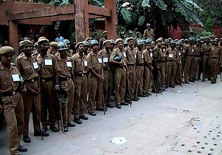 Australian Cricket Tours - The Kolkatan Police Lined Up Outside Eden Gardens, Kolkata During The 2nd Test Match Between Australia vs India 2001