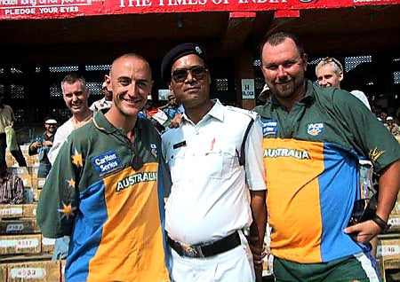 Australian Cricket Tours - The Chief Of Police Pose With Luke 'Sparrow' Gillian And Darren 'Dagsy' Moulds Before Play At Eden Gardens, Kolkata During The 2nd Test Match Between Australia vs India 2001
