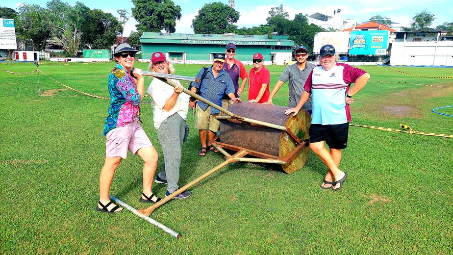 Australian Cricket Tourists Have A Team Photo On The Roller In The Middle Of Colombo Cricket Club One Of Colombo's Test Cricket Grounds | Sri Lanka | Australian Cricket Tours
