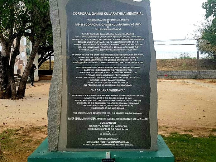 The Plaque Honouring Sri Lanka War Hero Lance Corporal Gamini Kularatne | Cultural Monument | Elephant Pass | Sri Lanka | Australian Cricket Tours