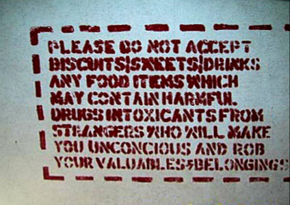 Australian Cricket Tours - A Sign On Indian Railways Warning About The Dangers Of Eating Food And Drink Offered By Others