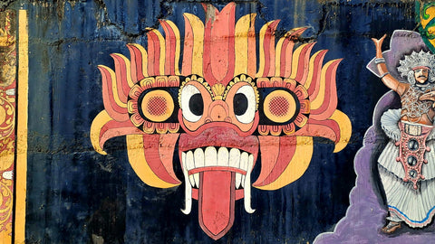 Traditional Sri Lankan Face Mask Painted On A Wall Outside Kandy | Sri Lanka | Australian Cricket Tours