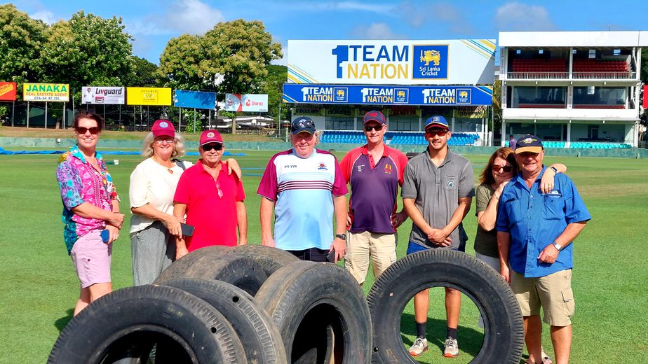 Australian Cricket Tourists Have A Photo With The Groundsman's Tyres In The Middle Of Singhalese Sports Club (The SSC) International Cricket Stadium One Of Colombo's Test Cricket Grounds | Sri Lanka | Australian Cricket Tours