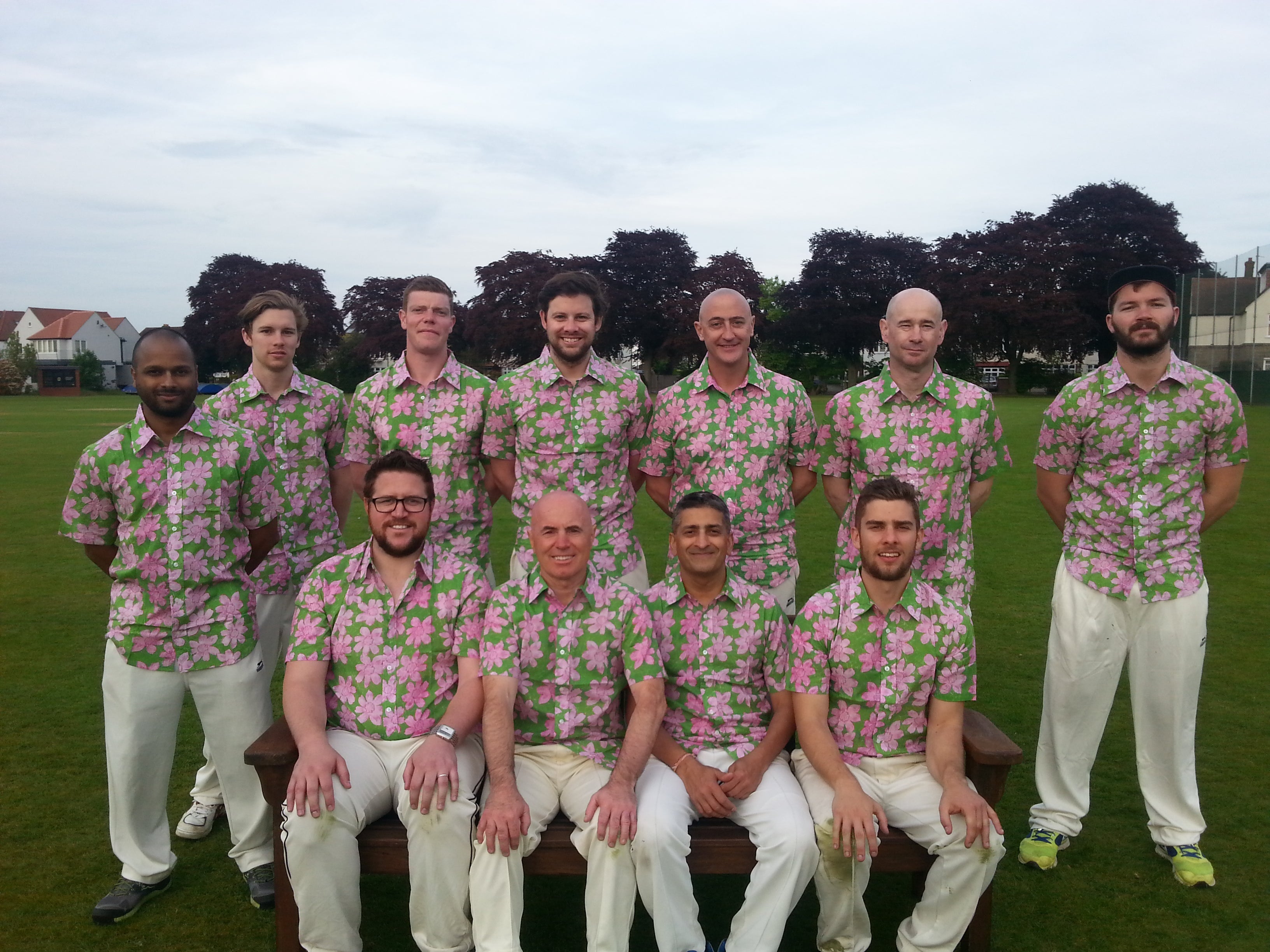 Australian Cricket Tours - Nepotists Cricket Club Team Photo Wearing Their Bent Banani Floral Shirts Team Wear After Playing At Barnes Cricket Club