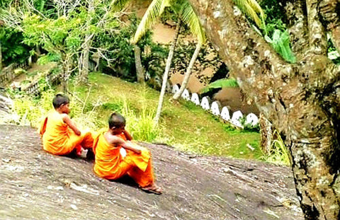 Buddhist Monks Sitting On A Rock Near Embekke Temple | Kandy | Sri Lanka | Australian Cricket Tours