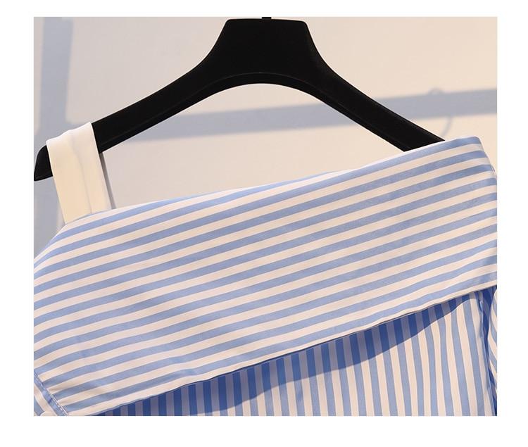 Lucy One Shoulder Striped Korean Top And Skirt