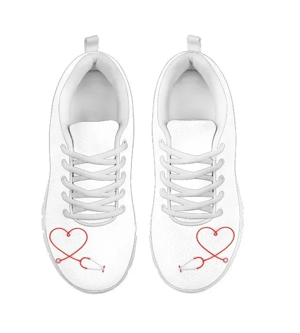 White Nurse Sneakers With Red Heart