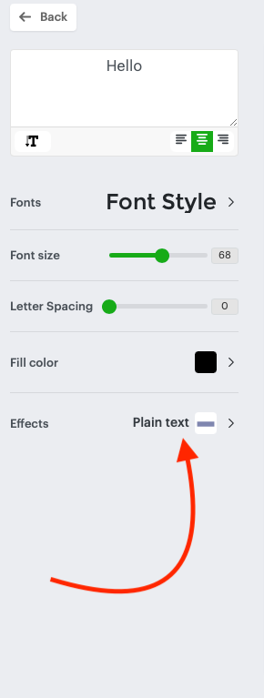 Where to select effects in the text editor