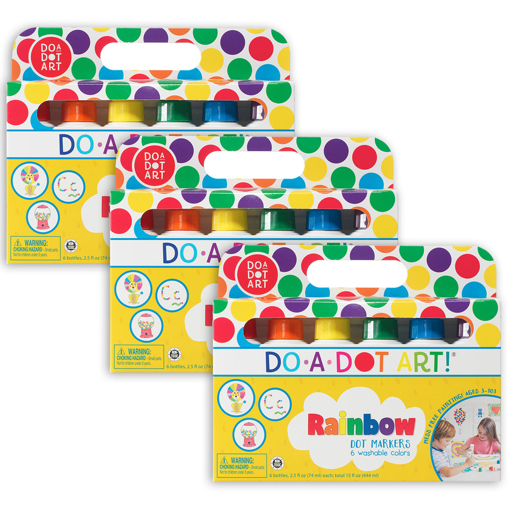 Washable Rainbow Dot Markers, 6 Colors Per Pack, 3 Packs