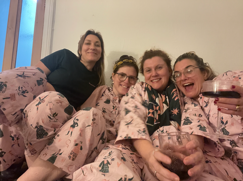 A group of Friends wearing Black & Beech feminist Pyjamas 