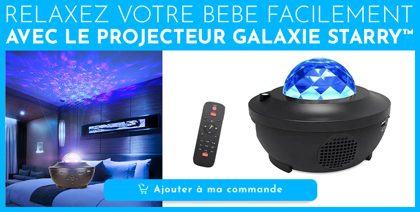 Galaxy projector against the wall to relax crying baby