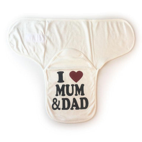 baby swaddle blanket with I love Mum & dad design