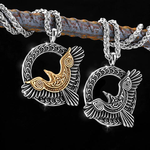 viking necklace odin raven symbol huginn and muninn