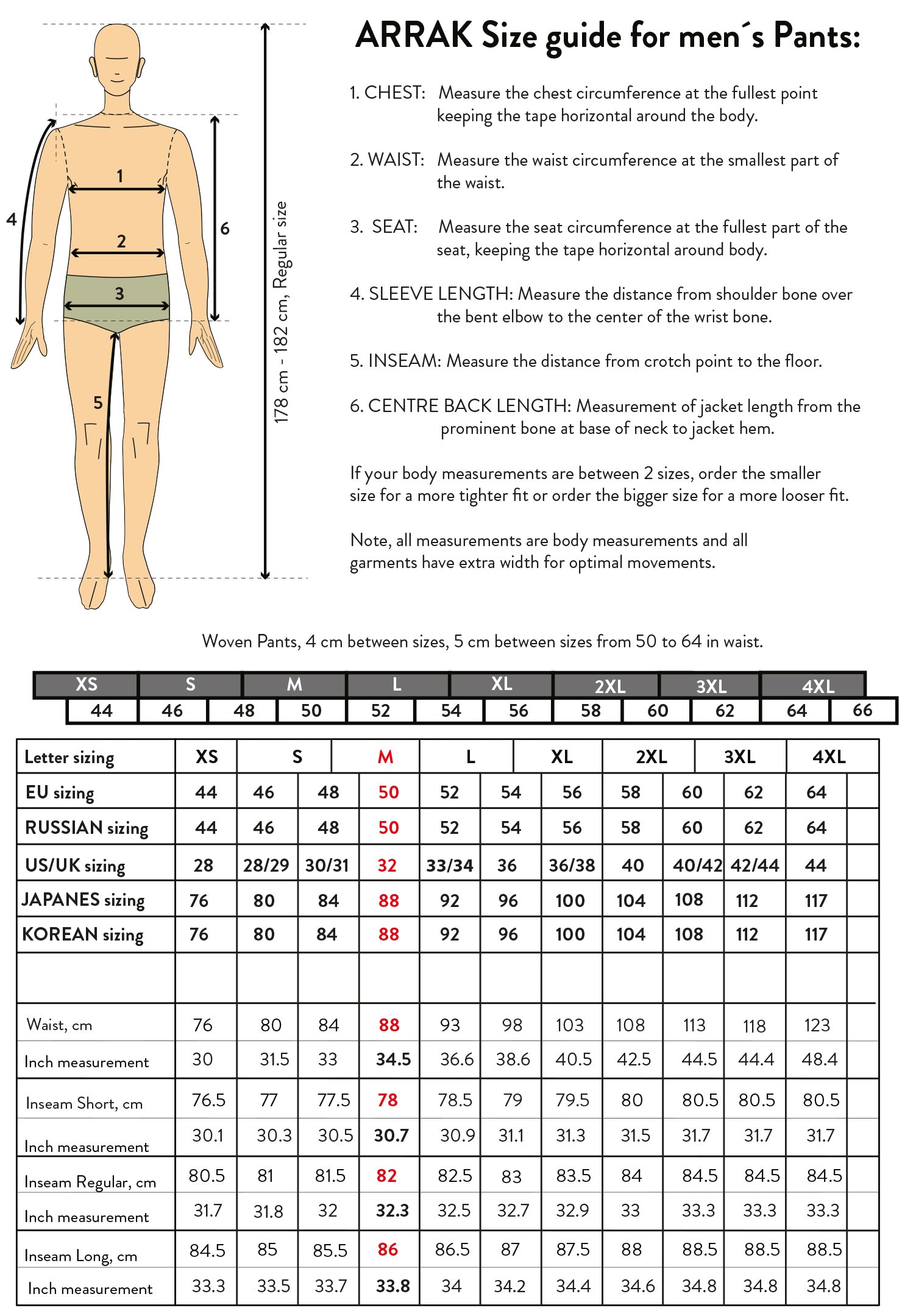 Men's Sizing Chart – Arrak Outdoor USA