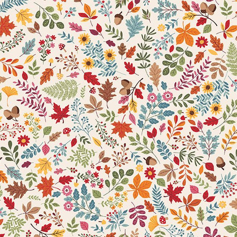 Autumn Days Foliage White TP2595Q Fabrics Makower UK