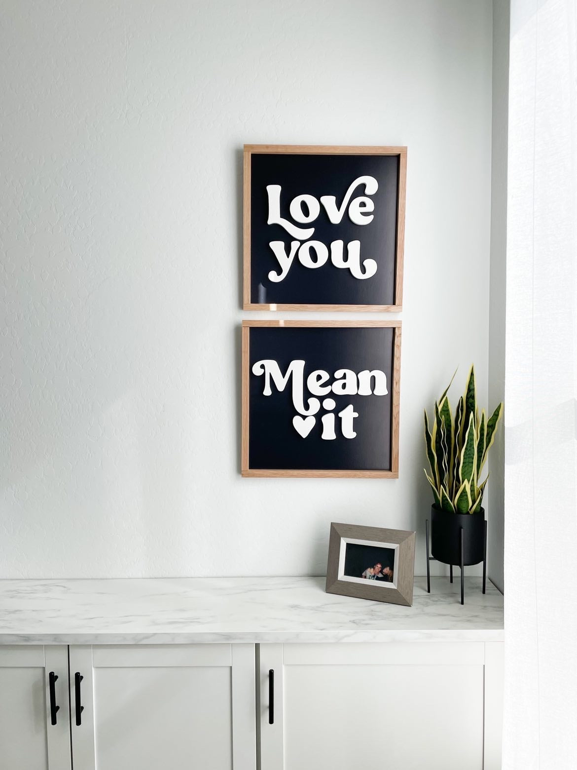 Love you, Mean It- black background/ white letters ( sold as a pair) –  Opal+Olive