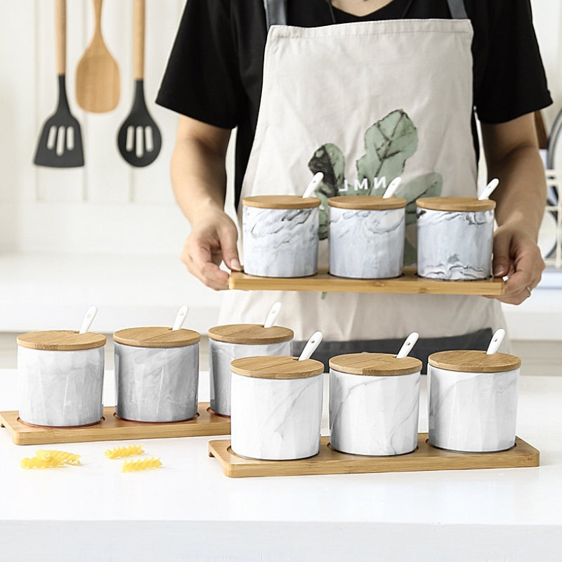 DILAS HOME | Marble Effect Kitchen Storage Container Spice Jar