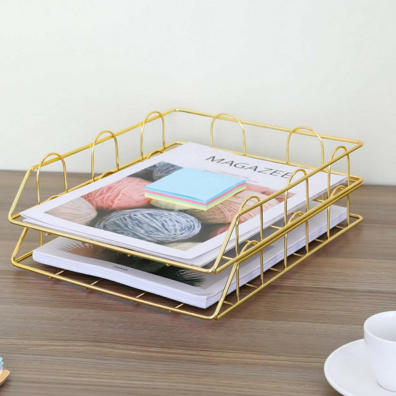 Dilas Home Stackable Rose Gold A4 Tray Desk Organiser Magazine