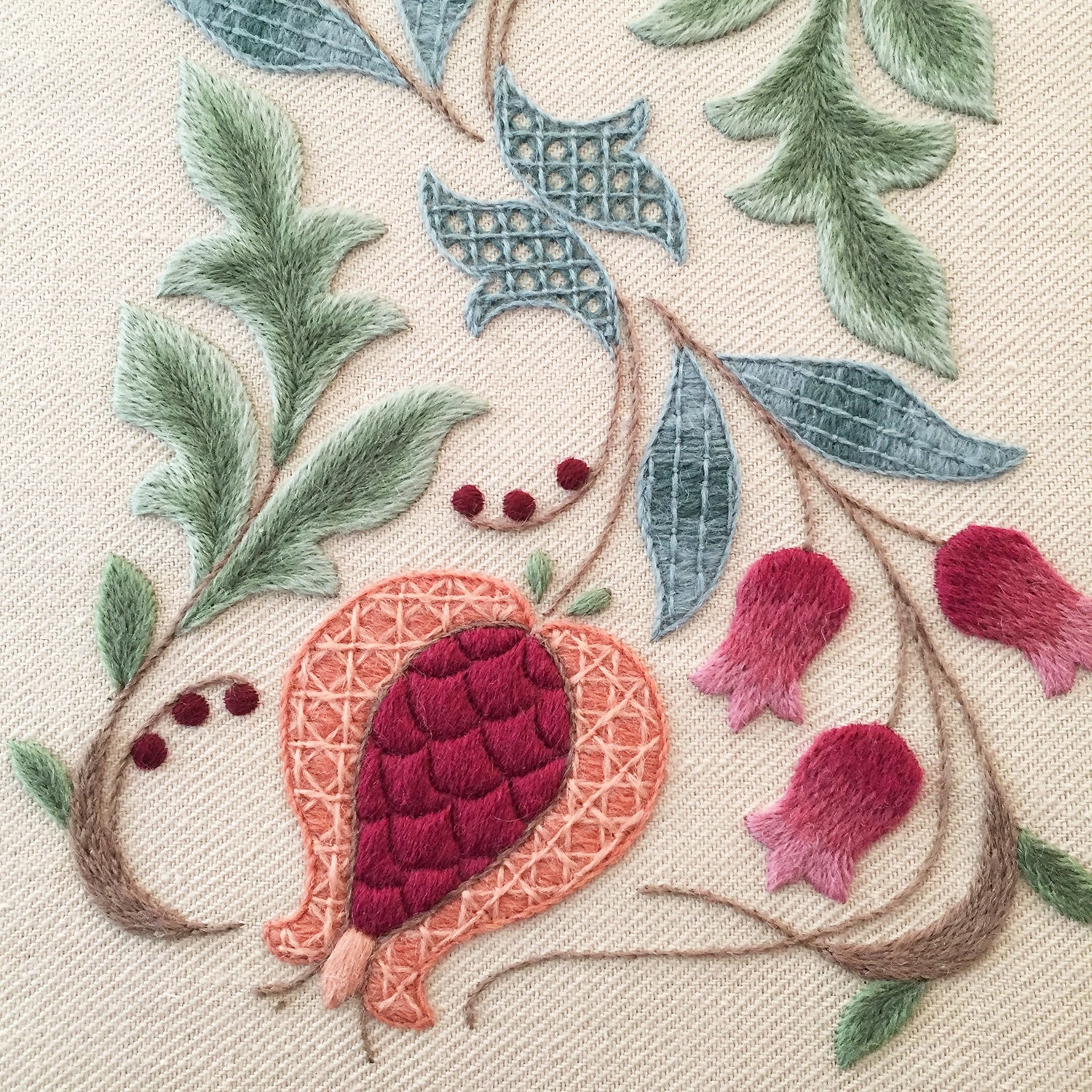 Crewel Embroidery Kit Pomegranates And Rowan - Melbury Hill