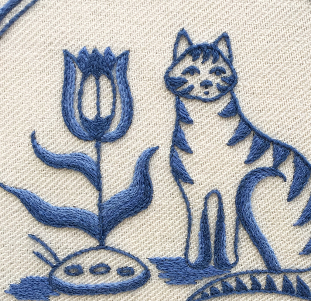 Heritage Range (Delftware) Cat & Tulip Crewel Embroidery Kit - Melbury Hill