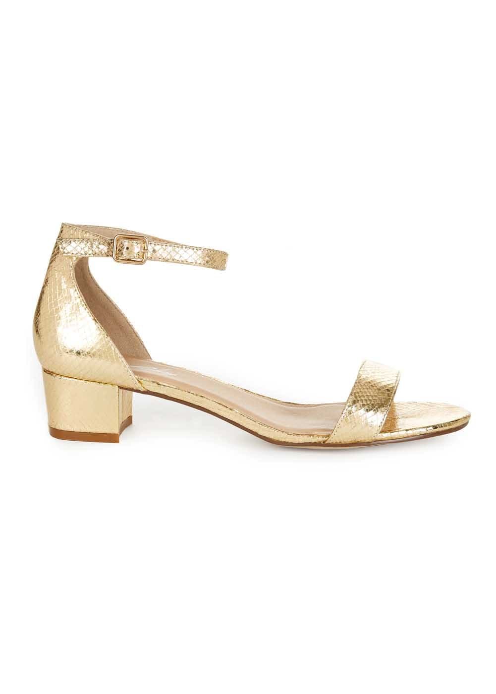 gold small block heels